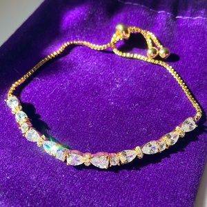 NEW Aurora Borealis Gold Adjustable Bracelet Formal Prom Party Cocktail Jewelry